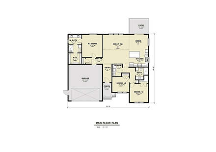 Craftsman, Ranch, Traditional House Plan 40947 with 3 Beds, 2 Baths, 2 Car Garage First Level Plan