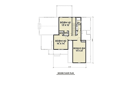 Contemporary, Farmhouse House Plan 40948 with 3 Beds, 3 Baths, 2 Car Garage Second Level Plan