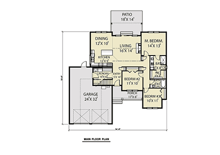 Craftsman, Farmhouse House Plan 40952 with 3 Beds, 2 Baths, 2 Car Garage First Level Plan
