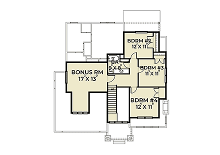 Craftsman House Plan 40955 with 4 Beds, 3 Baths, 2 Car Garage Second Level Plan