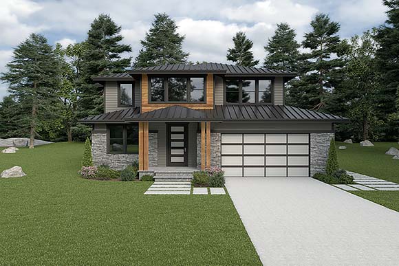 Contemporary House Plan 40957 with 3 Beds, 3 Baths, 2 Car Garage Elevation
