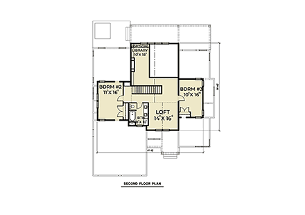 Coastal, Contemporary, Farmhouse House Plan 40960 with 4 Beds, 3 Baths, 2 Car Garage Second Level Plan