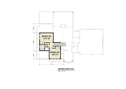Craftsman House Plan 40964 with 3 Beds, 3 Baths, 2 Car Garage Second Level Plan