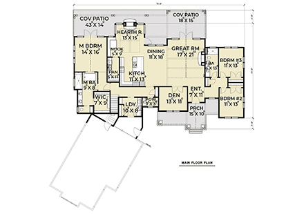 Craftsman, Ranch House Plan 40966 with 3 Beds, 3 Baths, 3 Car Garage First Level Plan