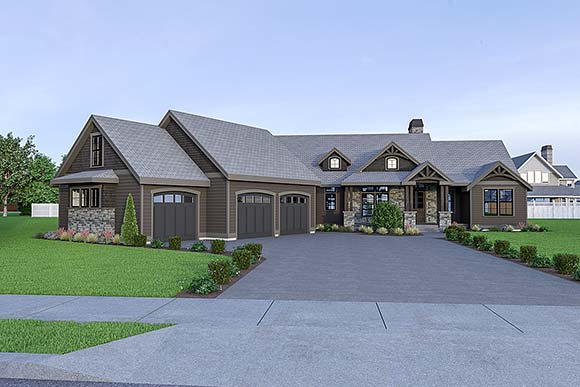 Craftsman, Ranch House Plan 40966 with 3 Beds, 3 Baths, 3 Car Garage Elevation