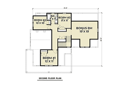 Contemporary, Farmhouse House Plan 40968 with 4 Beds, 3 Baths, 2 Car Garage Second Level Plan
