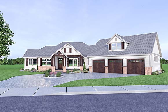Contemporary, Craftsman, Farmhouse House Plan 40969 with 3 Beds, 3 Baths, 3 Car Garage Elevation