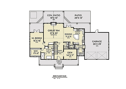 Contemporary, Craftsman, Farmhouse House Plan 40972 with 4 Beds, 3 Baths, 2 Car Garage First Level Plan