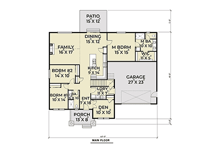 Craftsman House Plan 40973 with 3 Beds, 2 Baths, 2 Car Garage First Level Plan