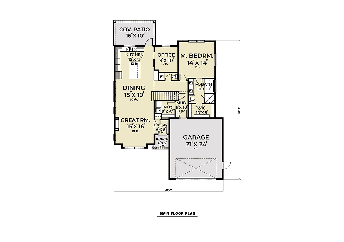 House Plan 40976 - Contemporary Style with 2034 Sq Ft, 3 Bed, 2 B