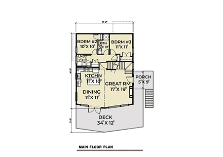 Craftsman House Plan 40979 with 3 Beds, 2 Baths, 2 Car Garage First Level Plan