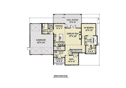 Contemporary House Plan 40982 with 3 Beds, 3 Baths, 3 Car Garage First Level Plan