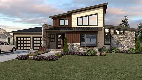 Contemporary House Plan 40982 with 3 Beds, 3 Baths, 3 Car Garage Elevation
