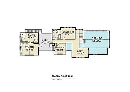 Contemporary, Craftsman, Farmhouse House Plan 40984 with 4 Beds, 4 Baths, 2 Car Garage Second Level Plan