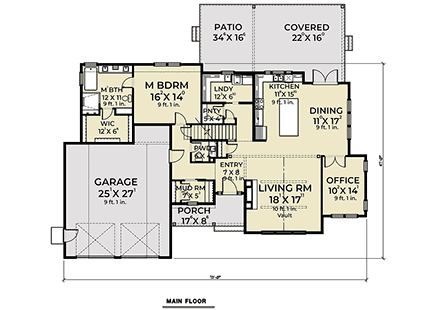 Craftsman House Plan 40985 with 4 Beds, 3 Baths, 2 Car Garage First Level Plan