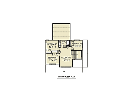Contemporary House Plan 40988 with 4 Beds, 3 Baths, 2 Car Garage Second Level Plan