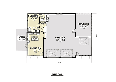 Barndominium Garage-Living Plan 40995 with 1 Beds, 1 Baths, 2 Car Garage First Level Plan