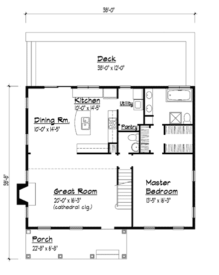 Country, Southern House Plan 41000 with 3 Beds, 3 Baths First Level Plan