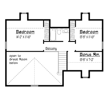Country, Southern House Plan 41003 with 3 Beds, 3 Baths, 2 Car Garage Second Level Plan