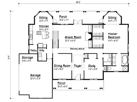 Cape Cod, Country, Southern House Plan 41004 with 3 Beds, 3 Baths, 2 Car Garage First Level Plan