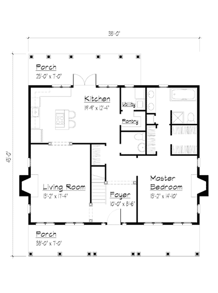 Cape Cod, Country, Southern House Plan 41007 with 3 Beds, 2 Baths First Level Plan