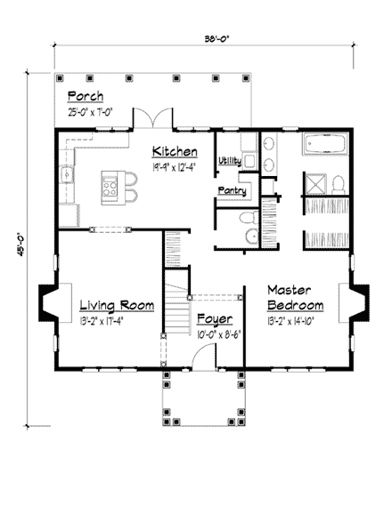 Cape Cod, Colonial House Plan 41008 with 3 Beds, 3 Baths First Level Plan