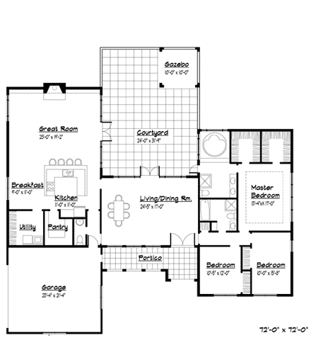 Florida, Mediterranean, Ranch House Plan 41016 with 2 Beds, 2 Baths, 2 Car Garage First Level Plan