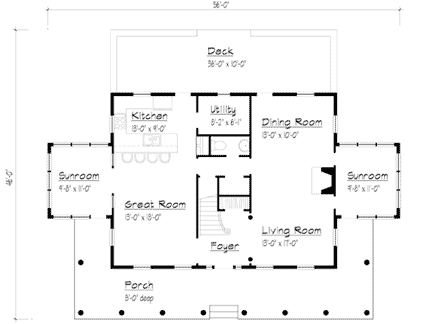 Colonial, Southern House Plan 41020 with 3 Beds, 3 Baths First Level Plan