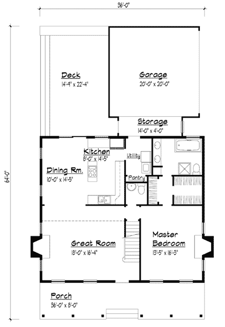 Country House Plan 41022 with 3 Beds, 3 Baths First Level Plan