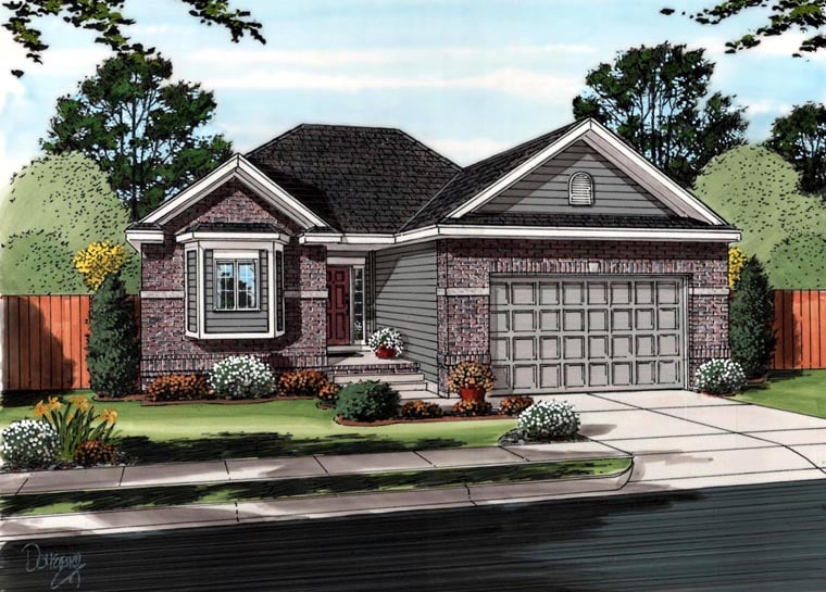 Traditional House Plan 41102 with 2 Beds, 2 Baths, 2 Car Garage Elevation