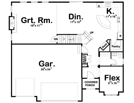 House Plan 41104 with 4 Beds, 3 Baths, 3 Car Garage First Level Plan