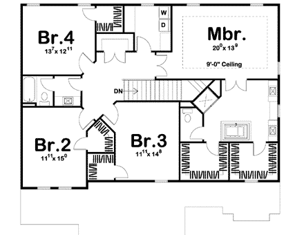 House Plan 41104 with 4 Beds, 3 Baths, 3 Car Garage Second Level Plan
