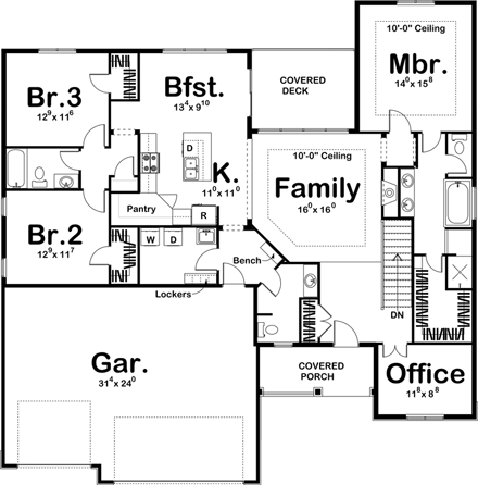 Traditional House Plan 41105 with 3 Beds, 3 Baths, 3 Car Garage First Level Plan
