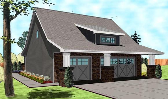 Craftsman, Traditional 3 Car Garage Apartment Plan 41110 with 1 Beds, 1 Baths Elevation