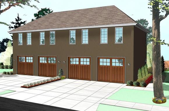 Colonial, Traditional Multi-Family Plan 41112 with 2 Beds, 2 Baths, 4 Car Garage Elevation