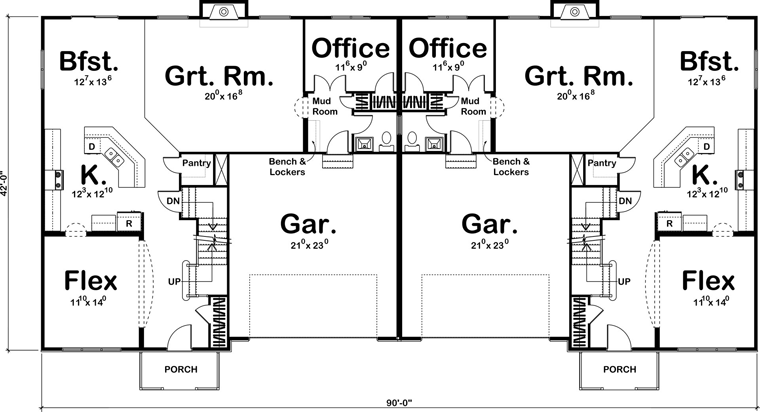 Tudor Multi-Family Plan 41118 with 8 Beds, 6 Baths, 4 Car Garage Level One