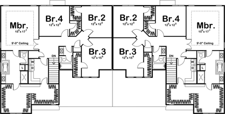 Tudor Multi-Family Plan 41118 with 8 Beds, 6 Baths, 4 Car Garage Second Level Plan