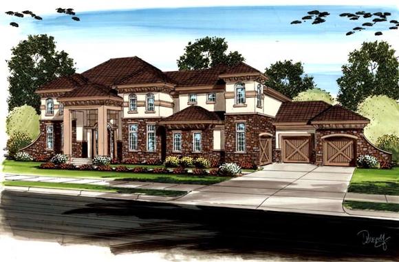 Country, Mediterranean, Traditional House Plan 41121 with 5 Beds, 5 Baths, 3 Car Garage Elevation