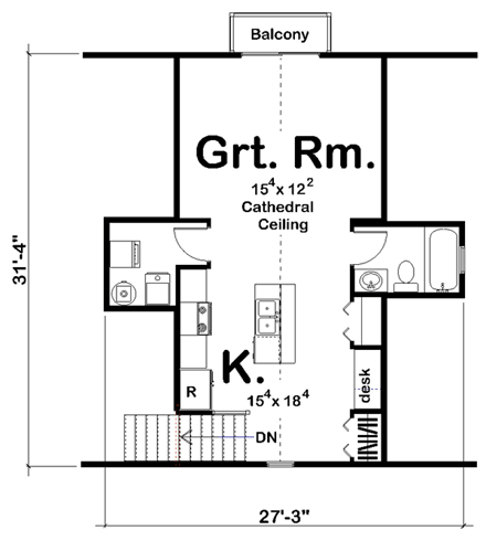 Craftsman, Traditional 2 Car Garage Plan 41128 with 1 Beds, 1 Baths Second Level Plan