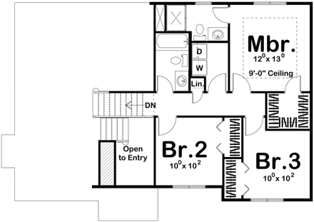 Cottage, Traditional House Plan 41144 with 3 Beds, 2 Baths, 2 Car Garage Second Level Plan