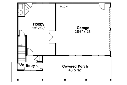 Craftsman, European 2 Car Garage Apartment Plan 41153 with 1 Beds, 1 Baths First Level Plan