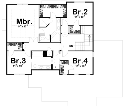 Mediterranean House Plan 41172 with 4 Beds, 3 Baths, 3 Car Garage Second Level Plan
