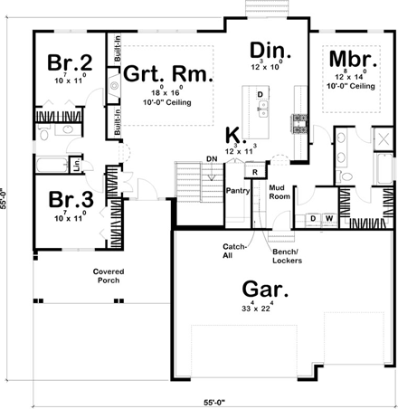 House Plan 41174 - Traditional Style with 1701 Sq Ft, 3 Bed, 2 Ba
