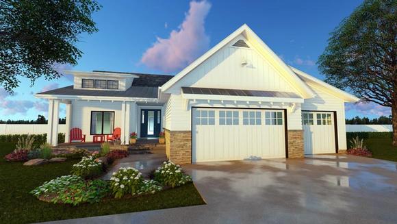 Cottage, Country, Craftsman, Traditional House Plan 41174 with 3 Beds, 2 Baths, 3 Car Garage Elevation