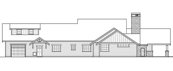Bungalow, Country, Craftsman, Ranch Plan with 2518 Sq. Ft., 3 Bedrooms, 4 Bathrooms, 2 Car Garage Rear Elevation