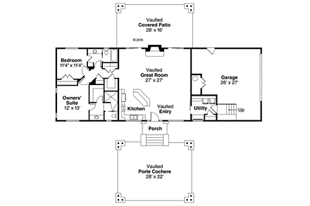 Country, Ranch House Plan 41216 with 2 Beds, 2 Baths, 2 Car Garage First Level Plan