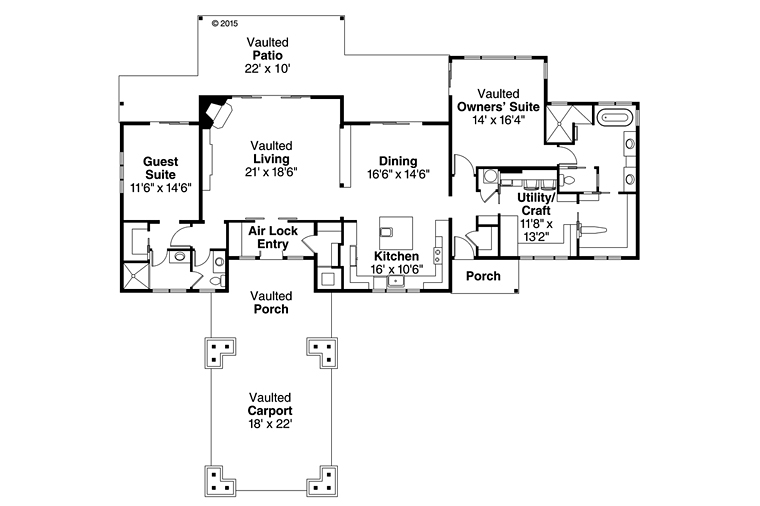 House Plan 41217 - Traditional Style with 2127 Sq Ft, 2 Bed, 2 Ba ...