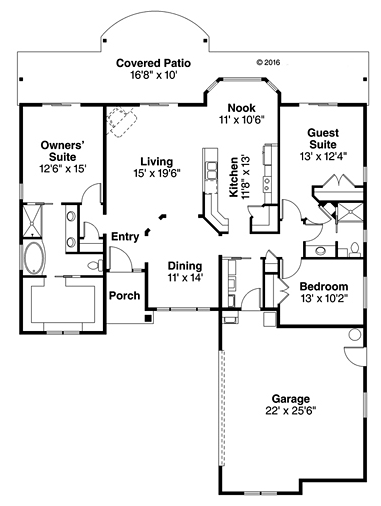 Florida, Mediterranean House Plan 41219 with 3 Beds, 2 Baths, 2 Car Garage First Level Plan