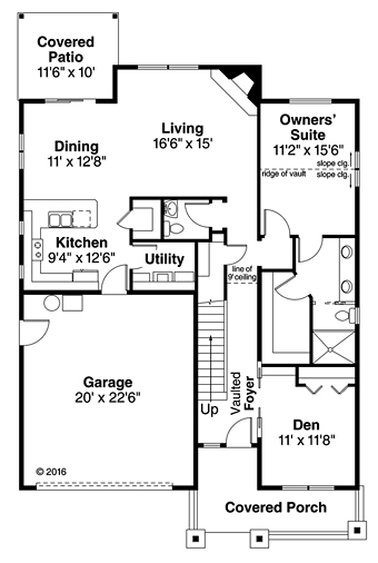 Bungalow, Cottage, Craftsman House Plan 41221 with 3 Beds, 3 Baths, 2 Car Garage First Level Plan