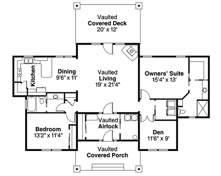 Country, Craftsman, Ranch House Plan 41226 with 2 Beds, 2 Baths, 2 Car Garage First Level Plan